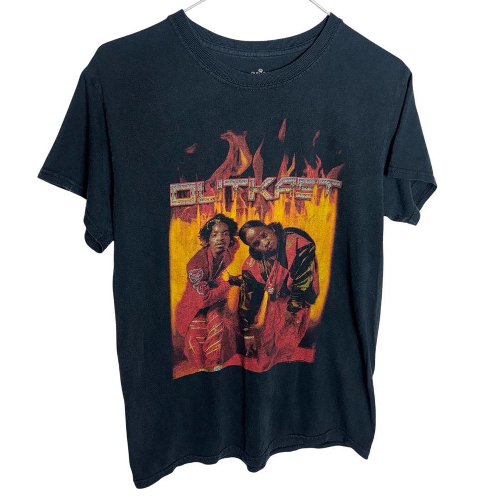 OutKast black graphic band flames T shirt